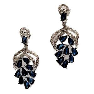 Blue Silver Tone Drop Earrings